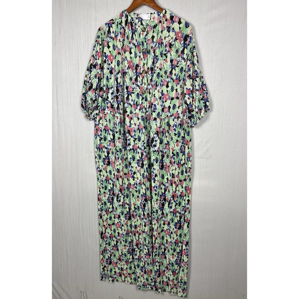 ASOS‎ DESIGN Plisse Floral Jumpsuit Sz 14 Button Front Spring Cottagecore